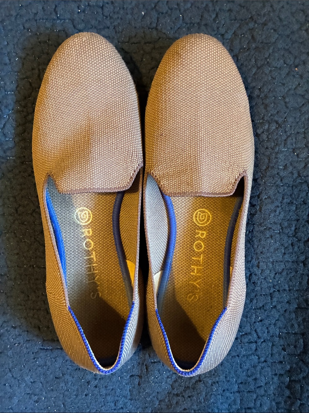Rothy's Slip-On Loafers in Brown with Blue Trim